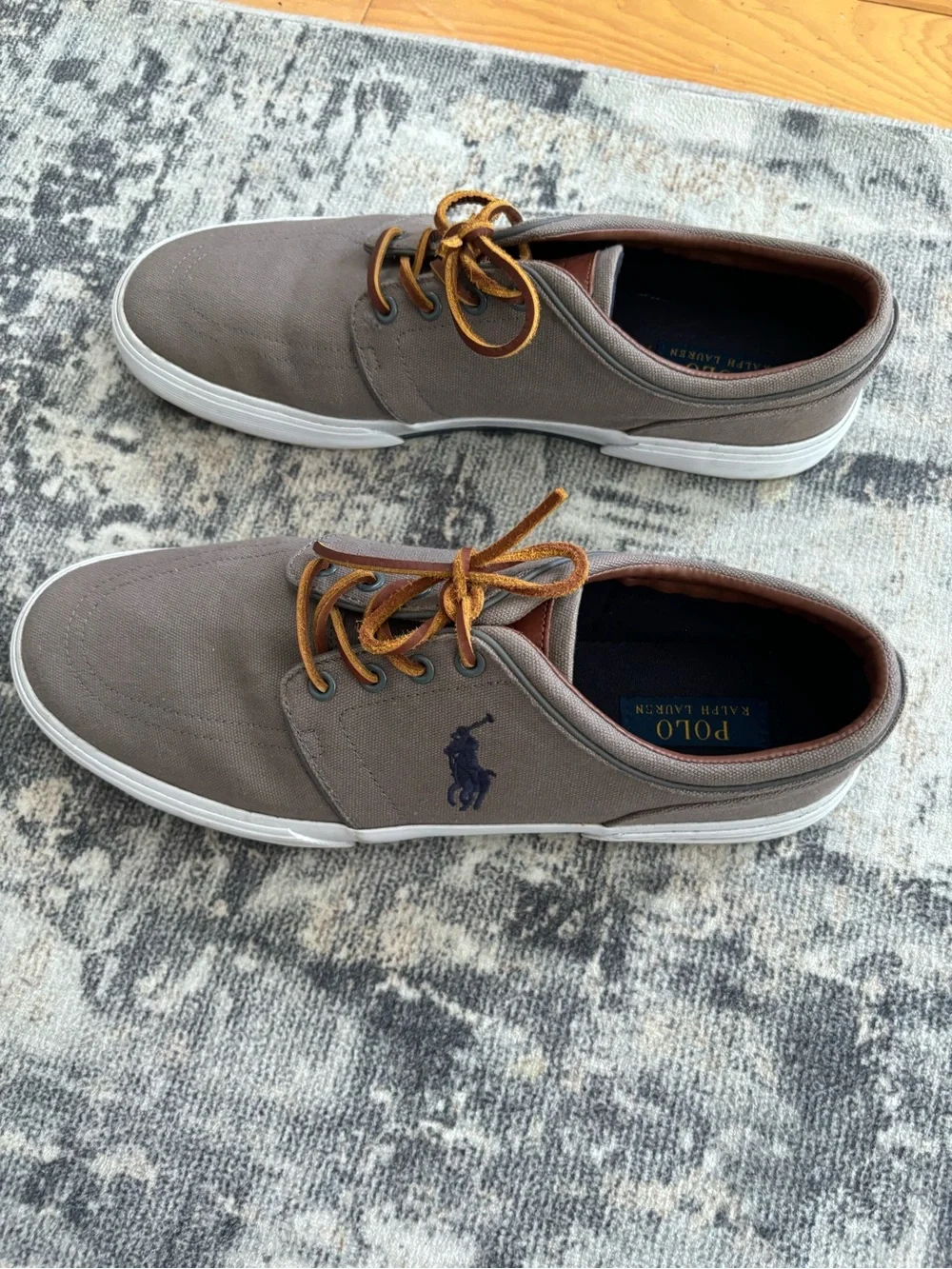 Polo by Ralph Lauren Taupe Canvas Lace-Up Loafers with Navy Polo Logo